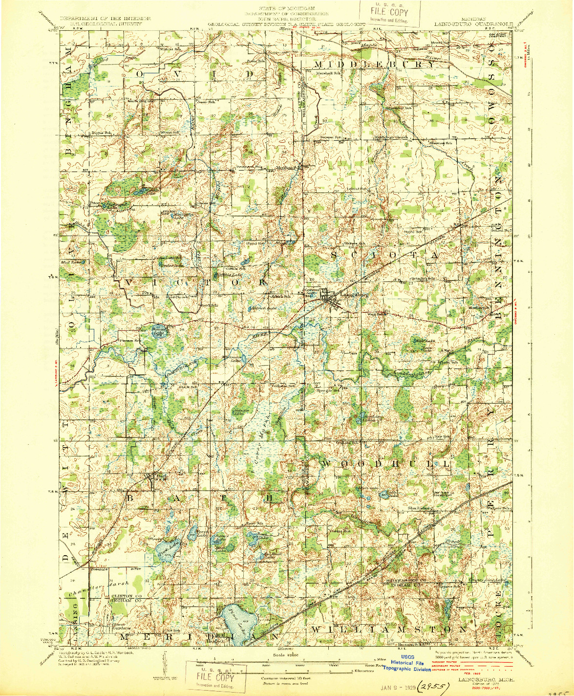 USGS 1:62500-SCALE QUADRANGLE FOR LAINGSBURG, MI 1928