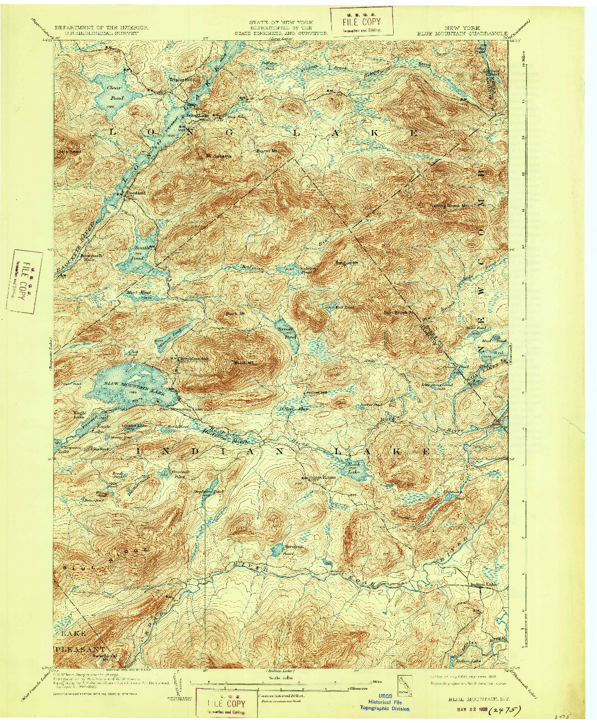 USGS 1:62500-SCALE QUADRANGLE FOR BLUE MOUNTAIN, NY 1903