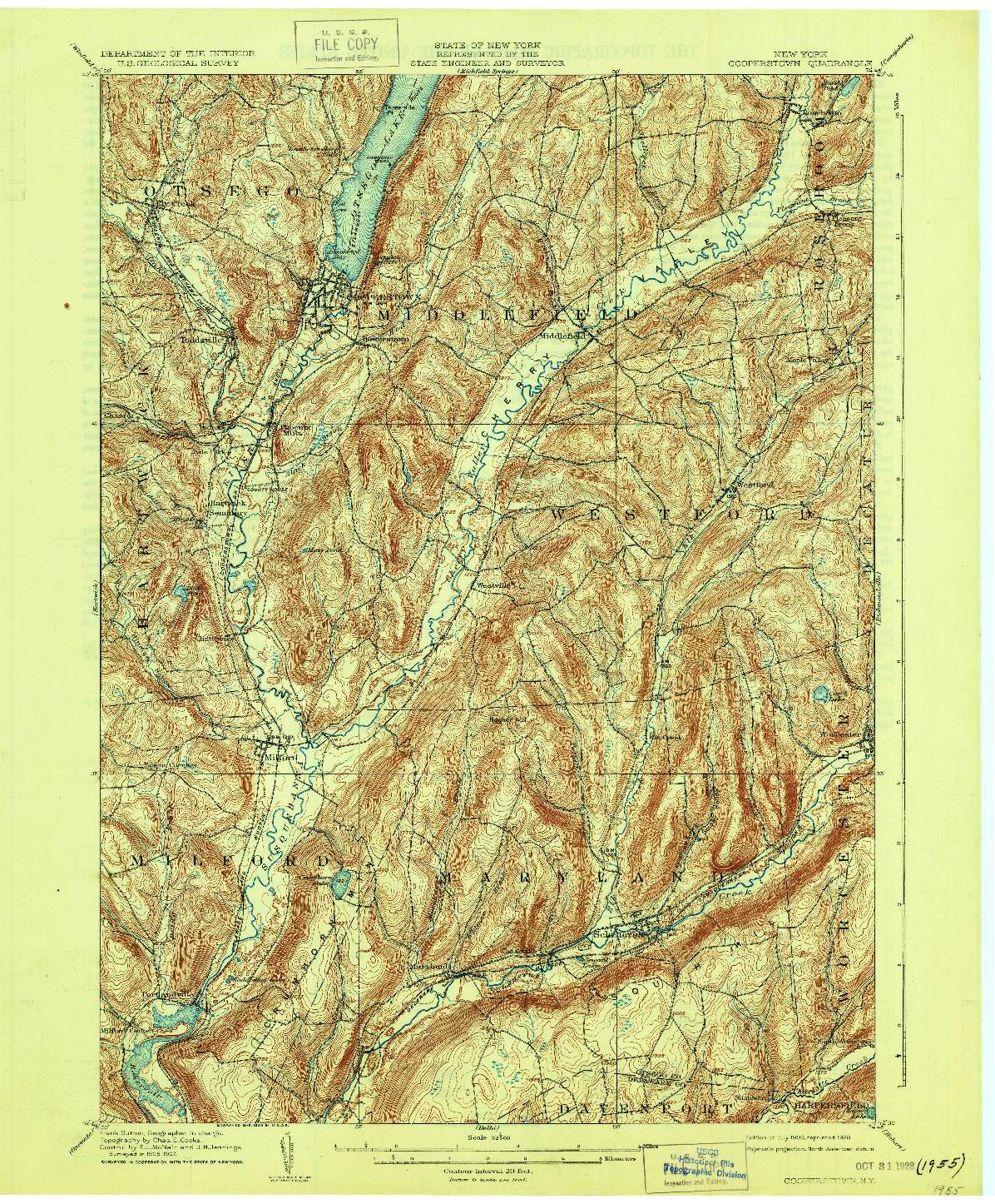 USGS 1:62500-SCALE QUADRANGLE FOR COOPERSTOWN, NY 1909