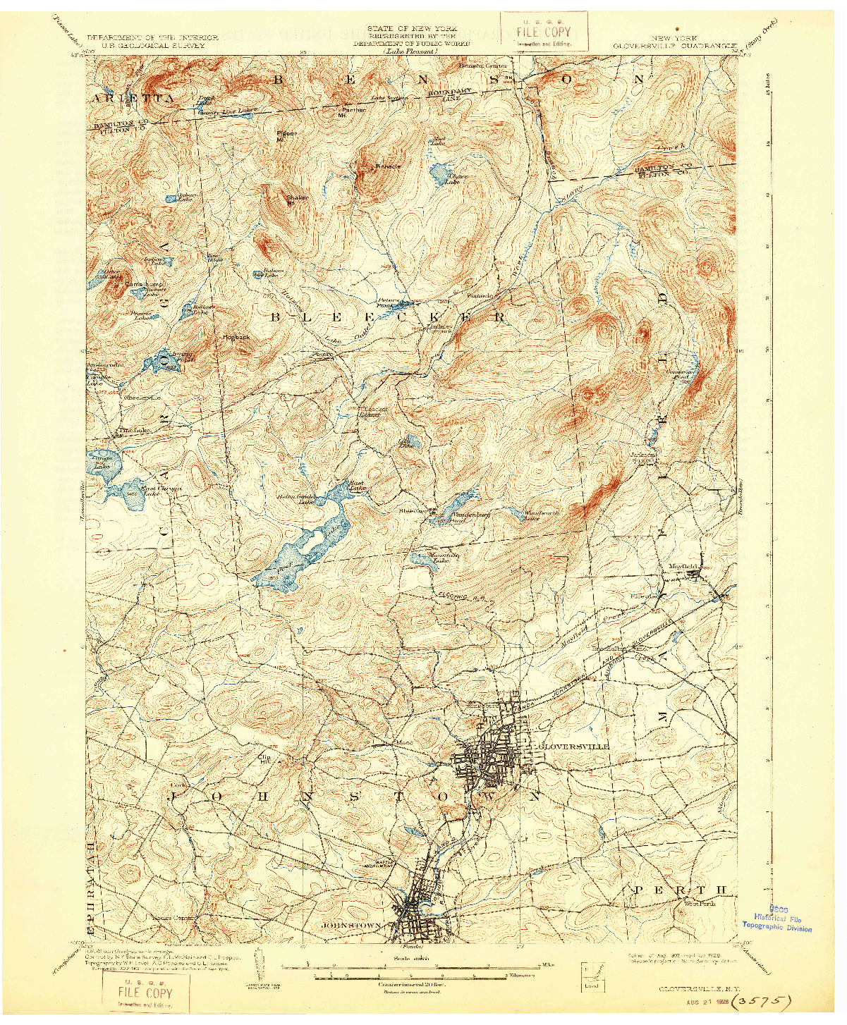 USGS 1:62500-SCALE QUADRANGLE FOR GLOVERSVILLE, NY 1903