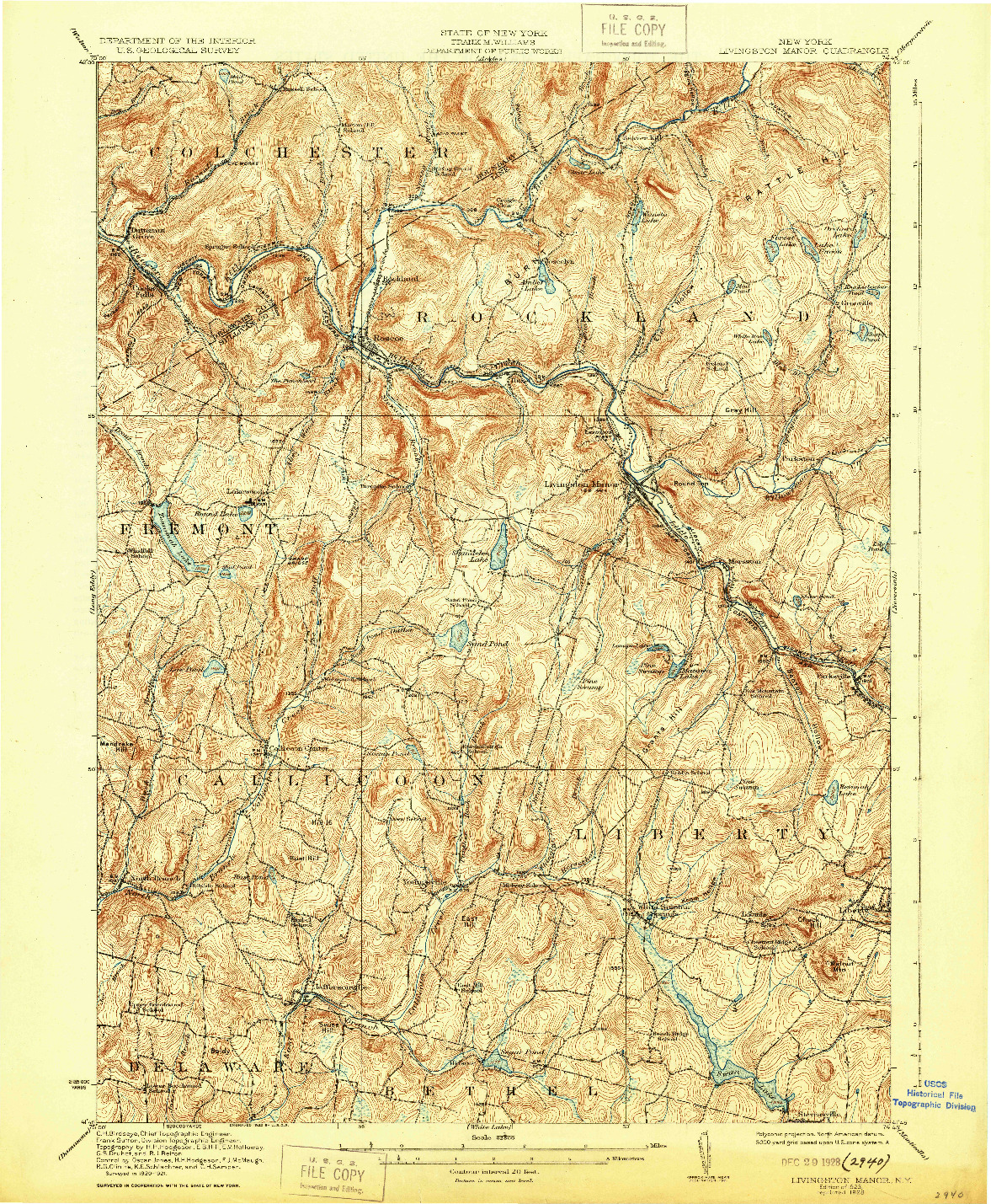 USGS 1:62500-SCALE QUADRANGLE FOR LIVINGSTON MANOR, NY 1923