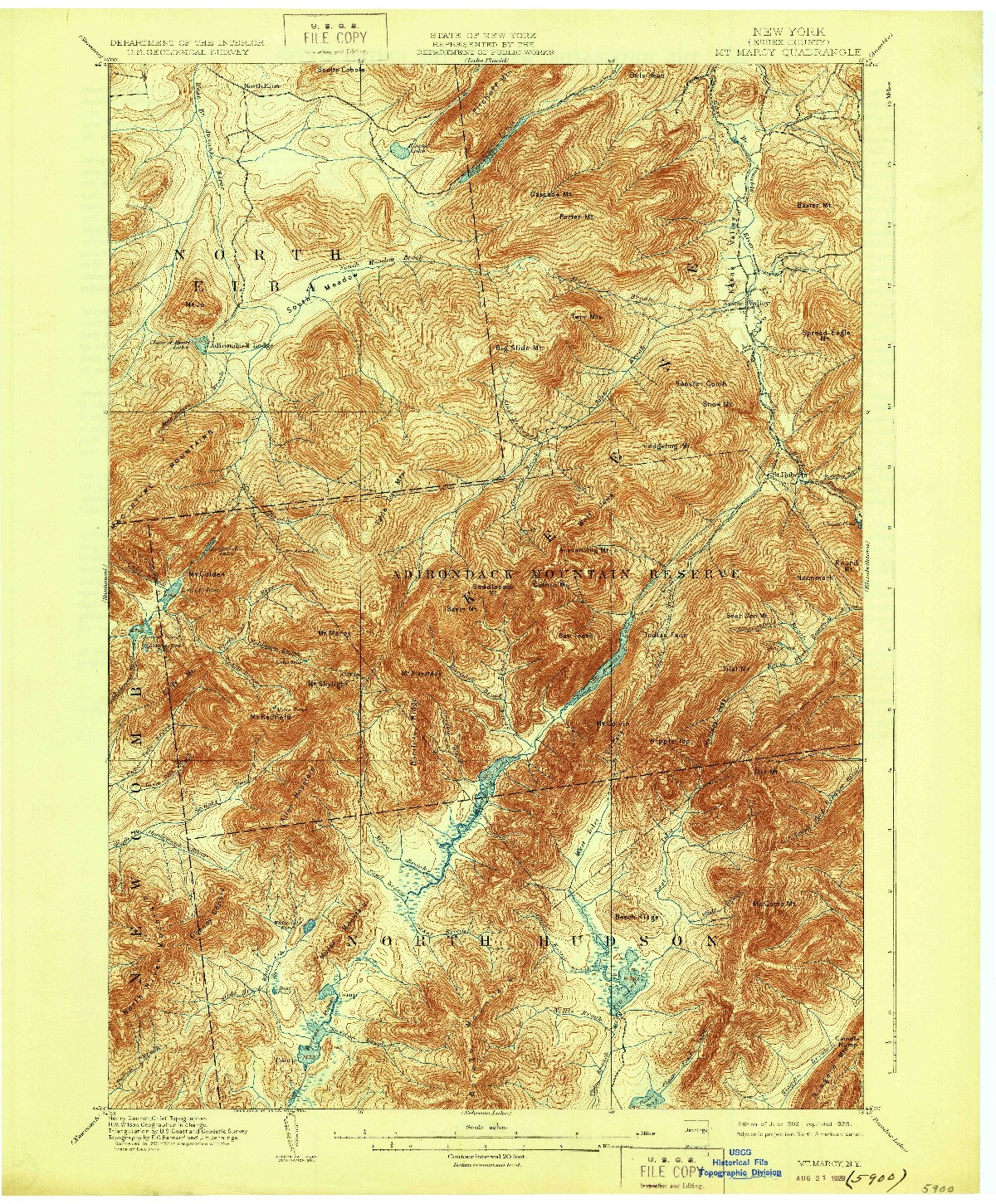 USGS 1:62500-SCALE QUADRANGLE FOR MT. MARCY, NY 1902