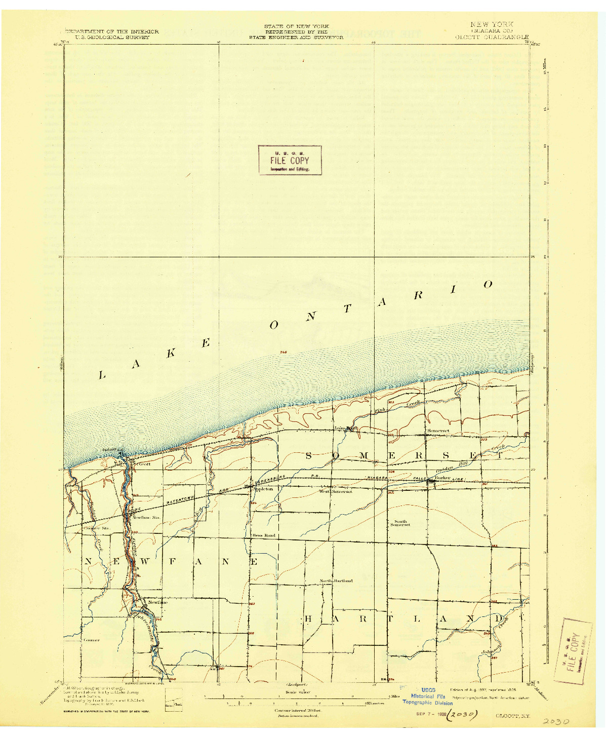 USGS 1:62500-SCALE QUADRANGLE FOR OLCOTT, NY 1897