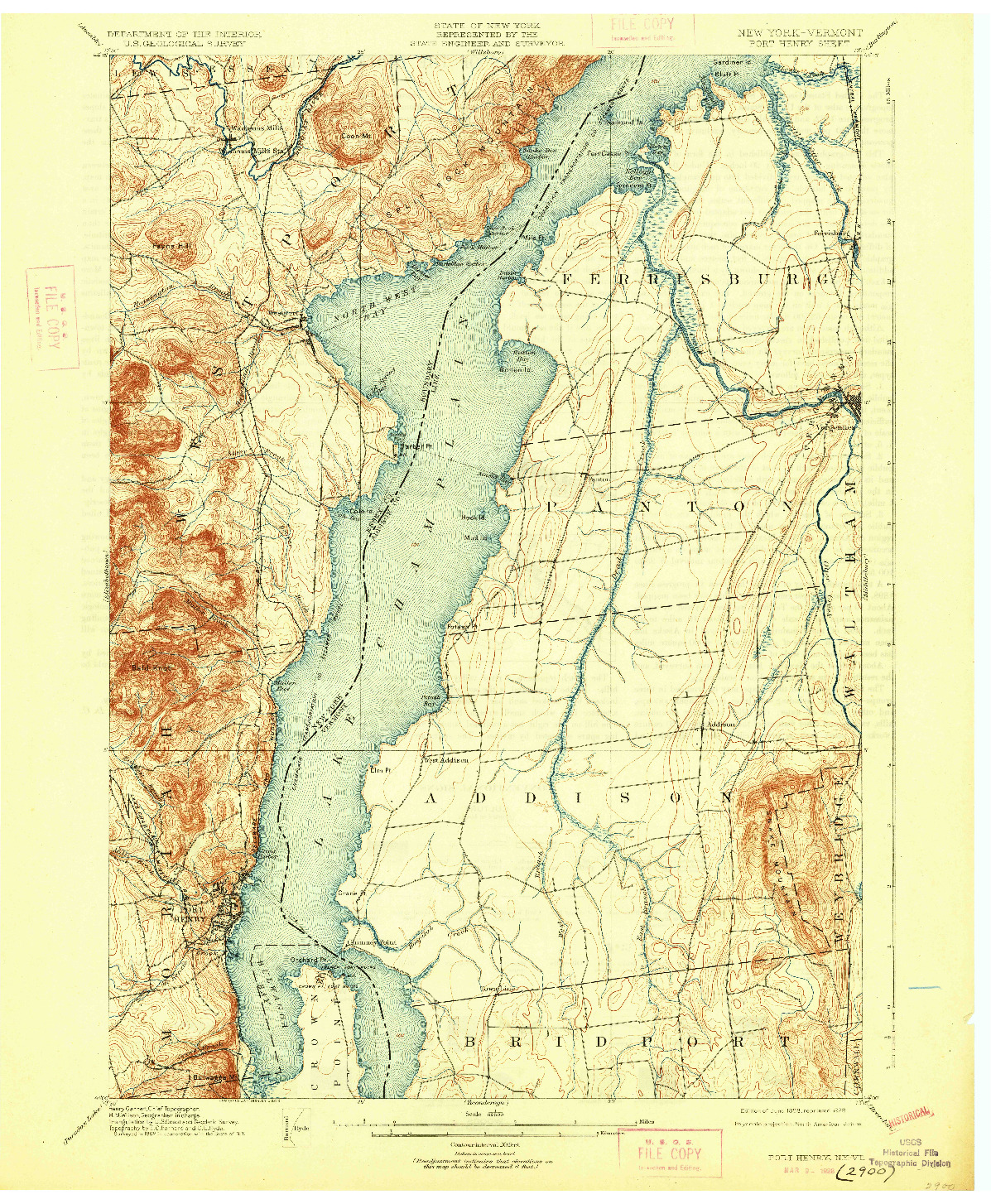 USGS 1:62500-SCALE QUADRANGLE FOR PORT HENRY, NY 1898