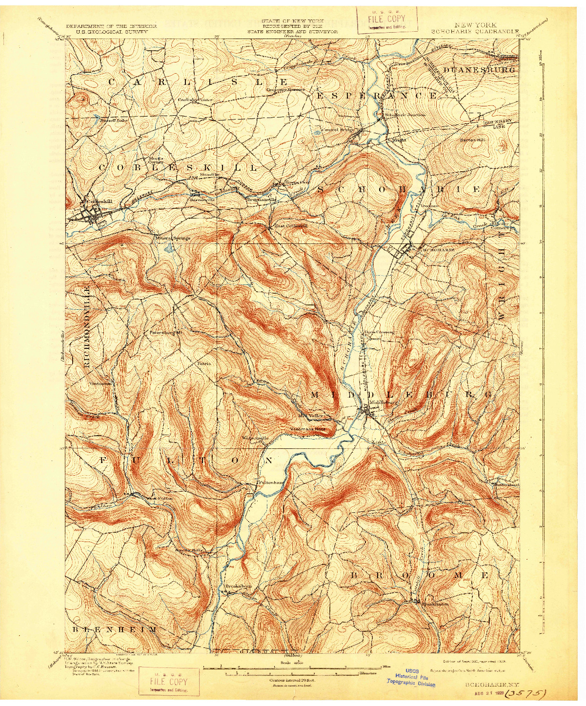 USGS 1:62500-SCALE QUADRANGLE FOR SCHOHARIE, NY 1900