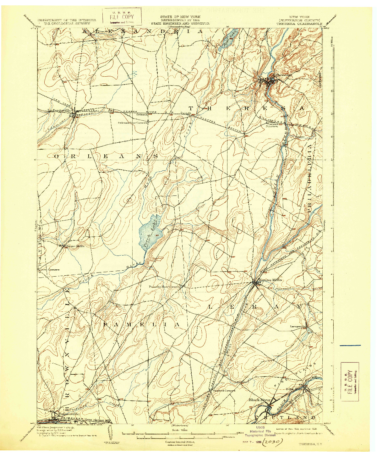 USGS 1:62500-SCALE QUADRANGLE FOR THERESA, NY 1903