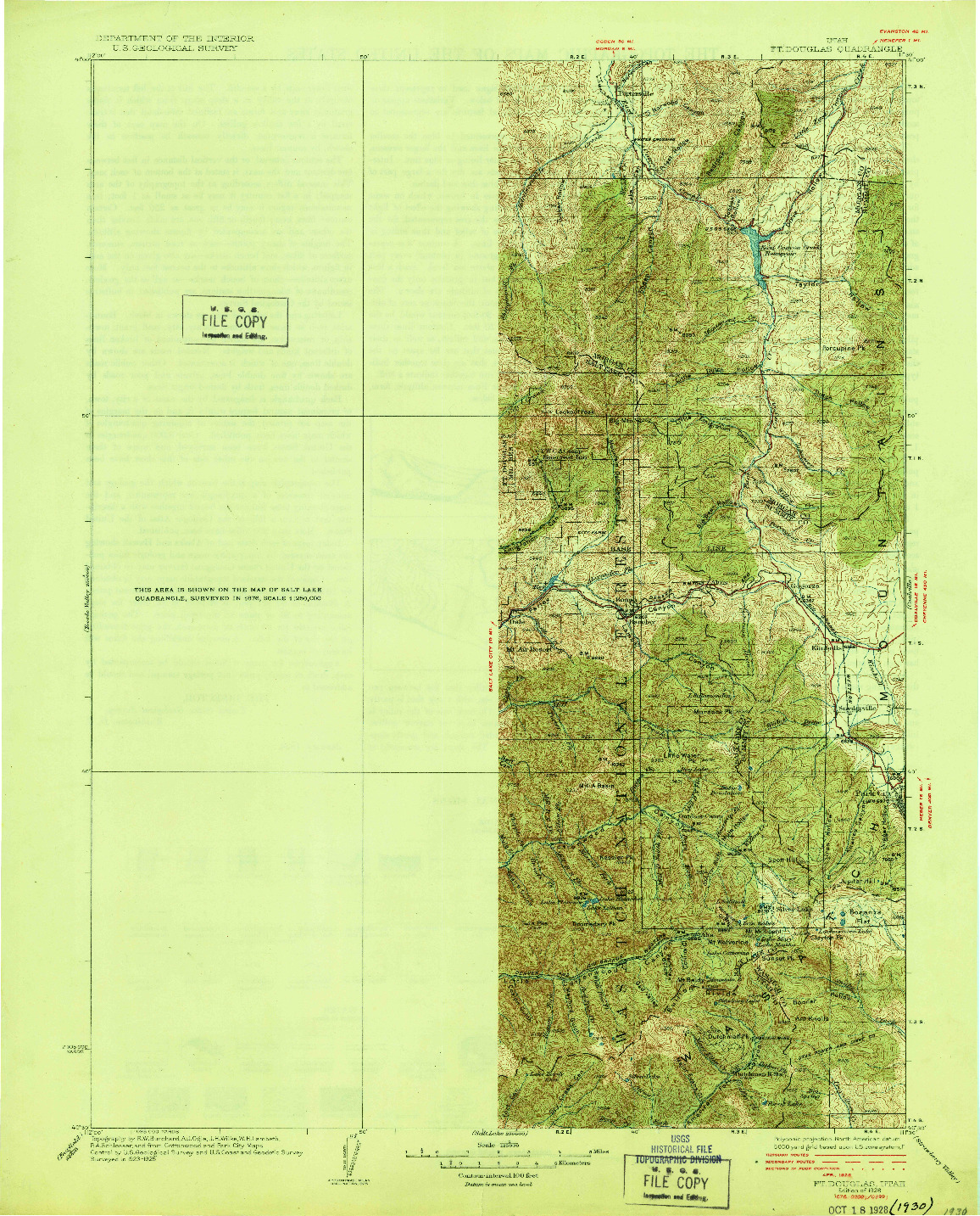 USGS 1:125000-SCALE QUADRANGLE FOR FT. DOUGLAS, UT 1928