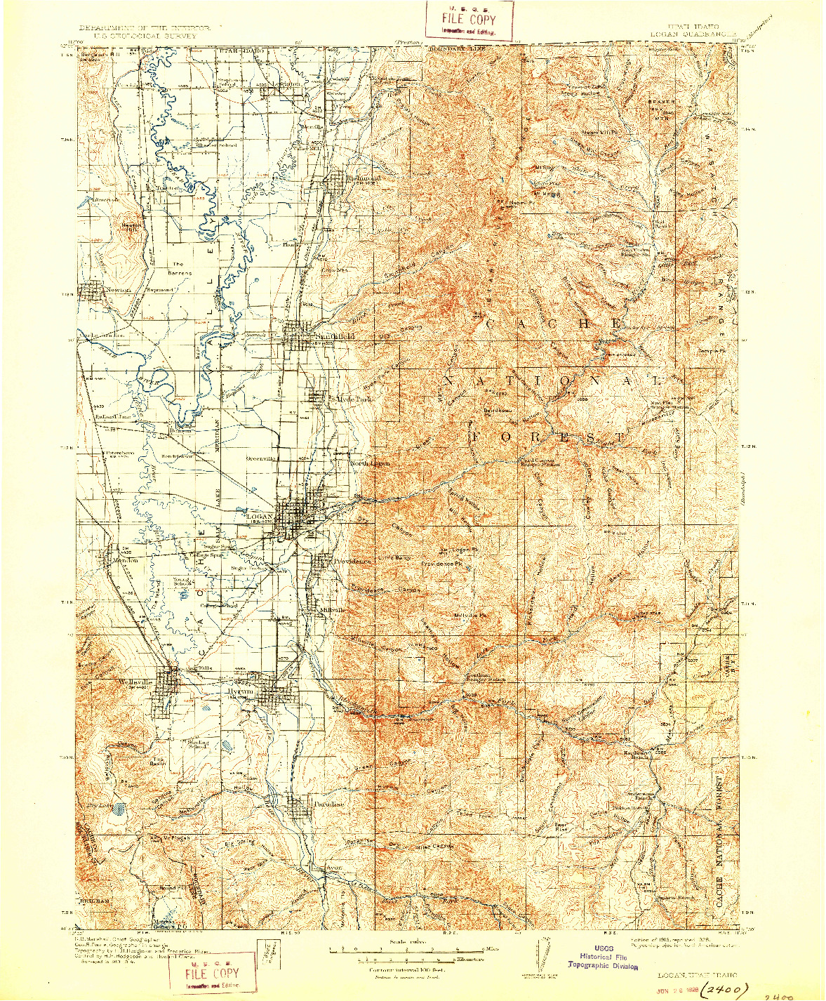 USGS 1:125000-SCALE QUADRANGLE FOR LOGAN, UT 1916