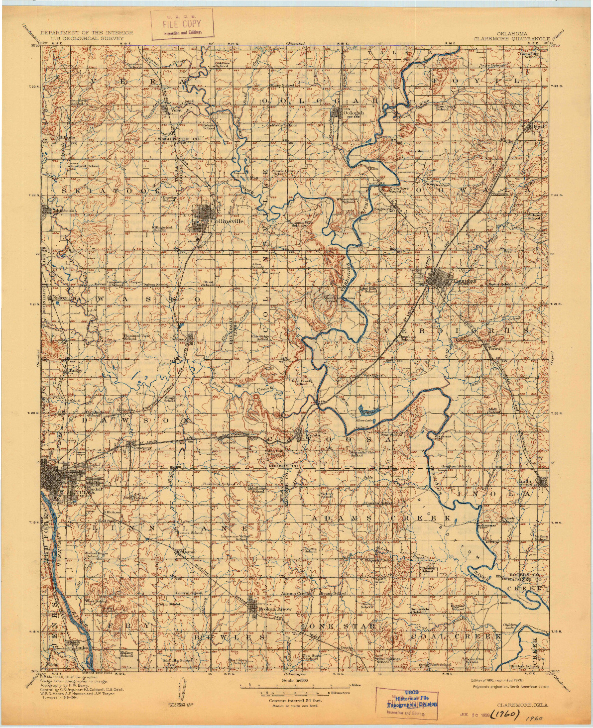USGS 1:125000-SCALE QUADRANGLE FOR CLAREMORE, OK 1916