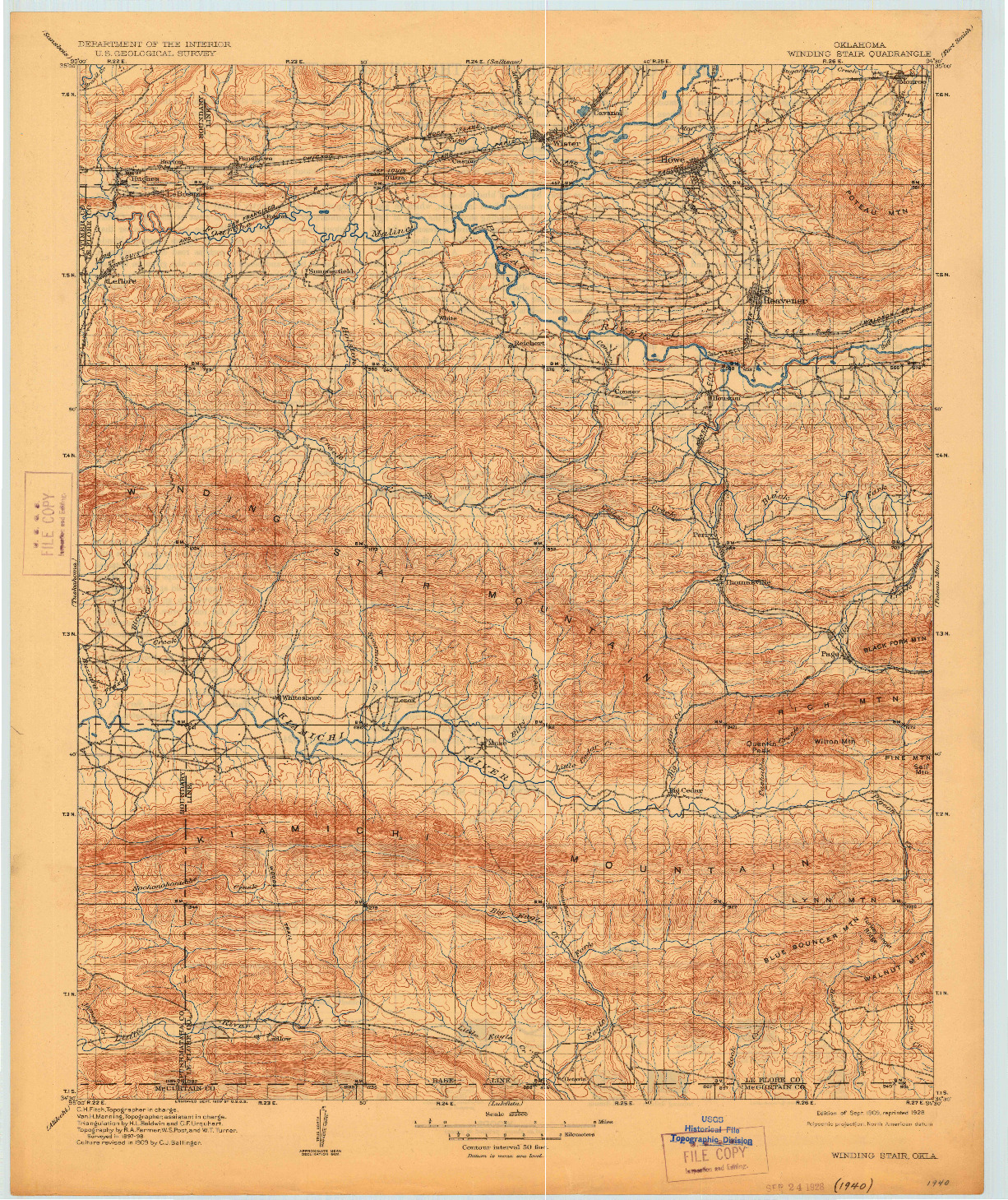 USGS 1:125000-SCALE QUADRANGLE FOR WINDING STAIR, OK 1909