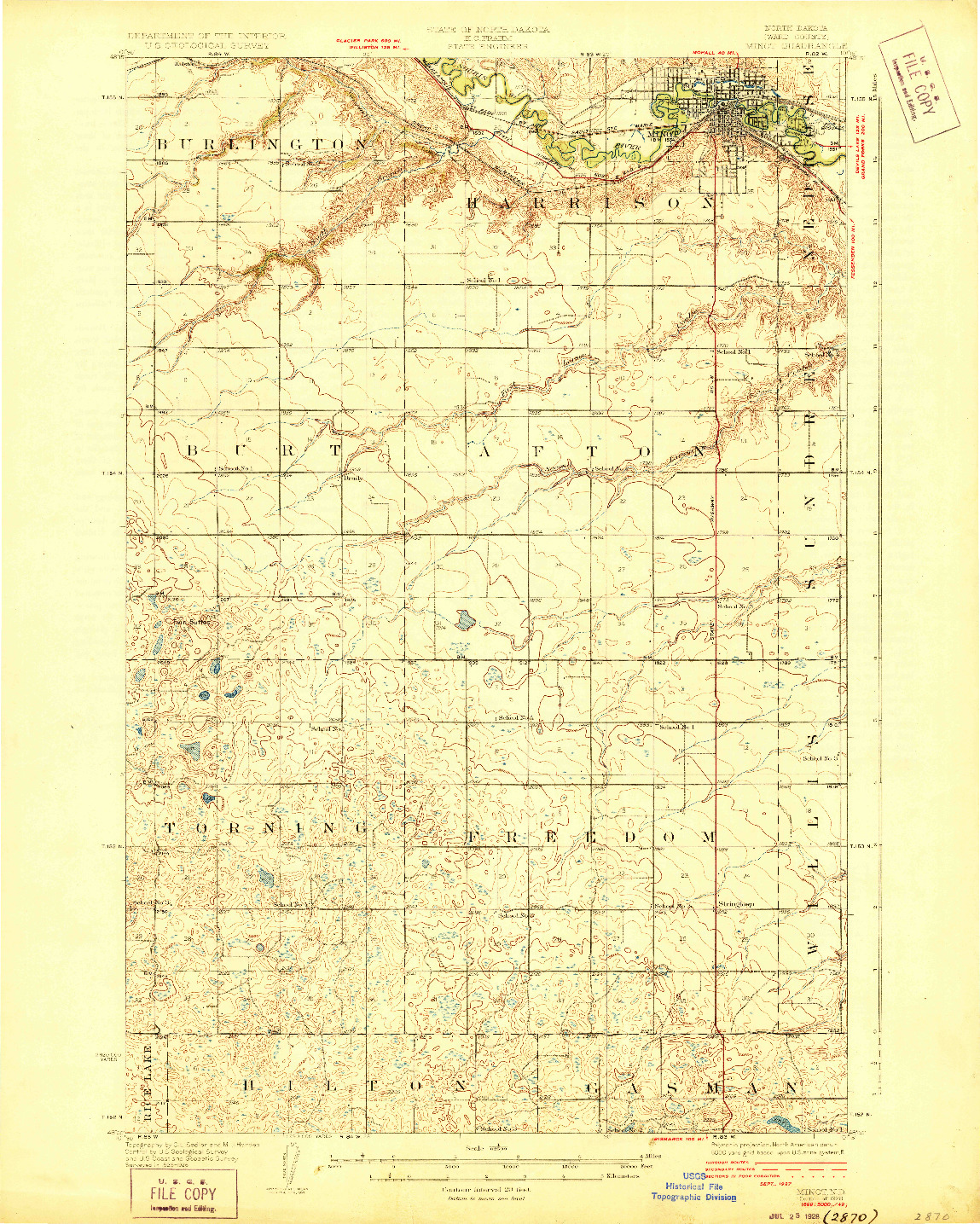 USGS 1:62500-SCALE QUADRANGLE FOR MINOT, ND 1928