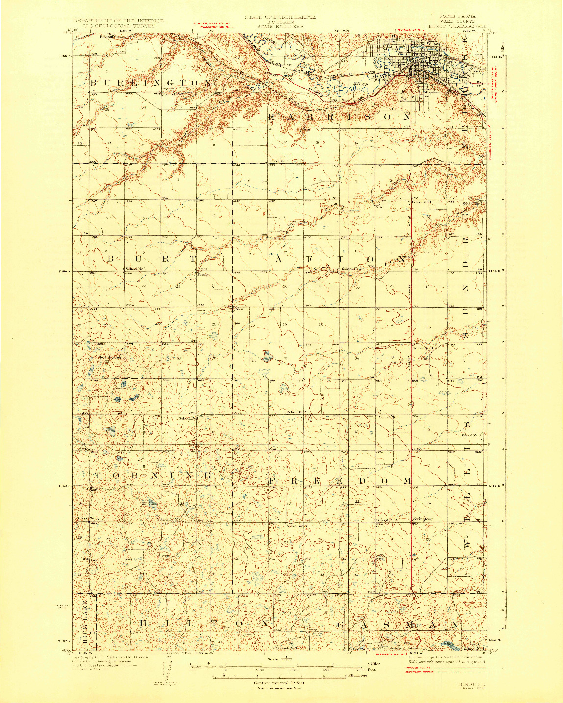 USGS 1:62500-SCALE QUADRANGLE FOR MINOT, ND 1928