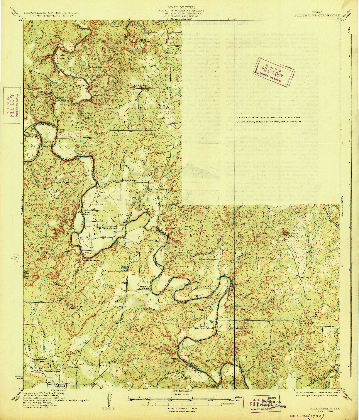 USGS 1:62500-SCALE QUADRANGLE FOR GOLDTHWAITE, TX 1928