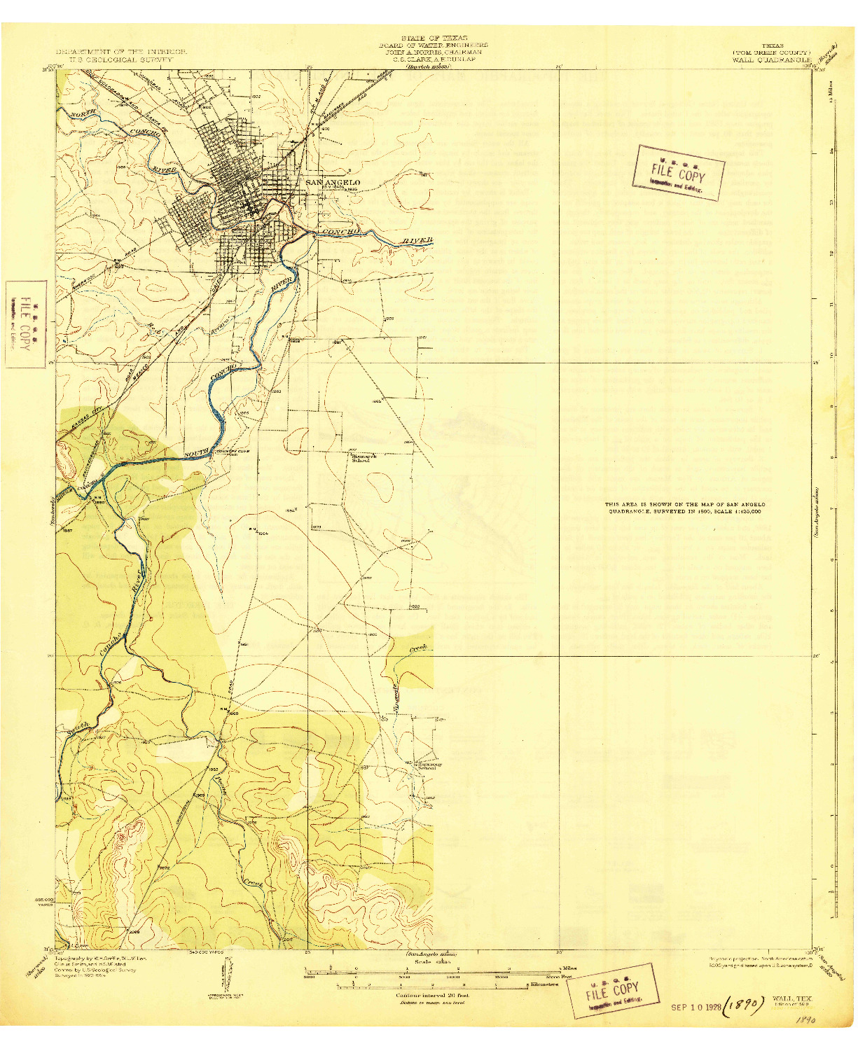USGS 1:62500-SCALE QUADRANGLE FOR WALL, TX 1928