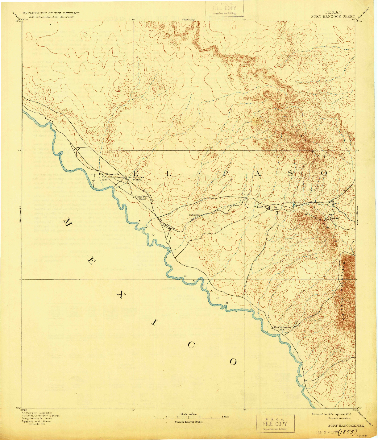 USGS 1:125000-SCALE QUADRANGLE FOR FORT HANCOCK, TX 1894