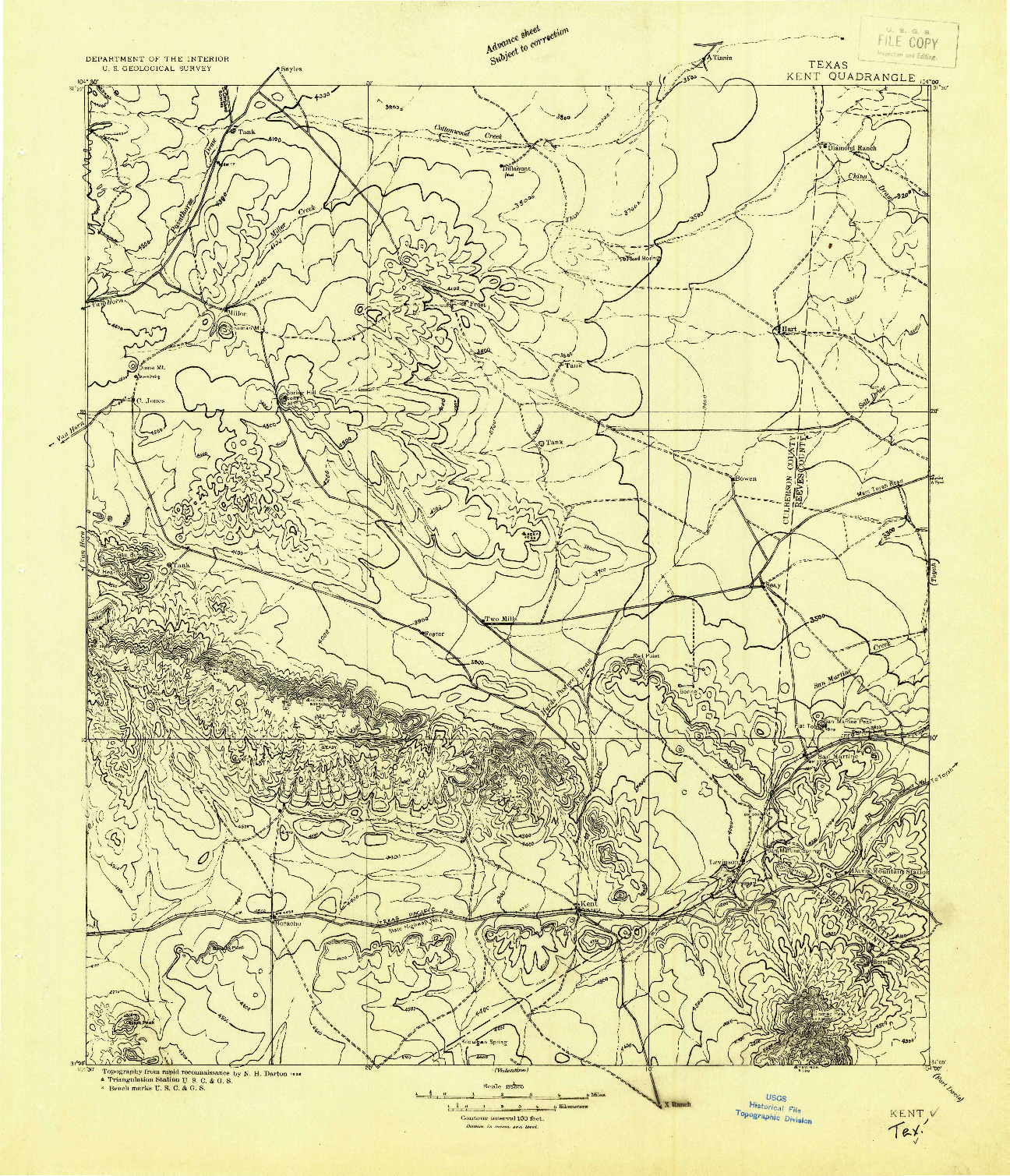 USGS 1:125000-SCALE QUADRANGLE FOR KENT, TX 1928