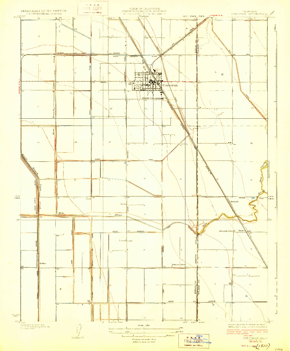 USGS 1:31680-SCALE QUADRANGLE FOR CORCORAN, CA 1928