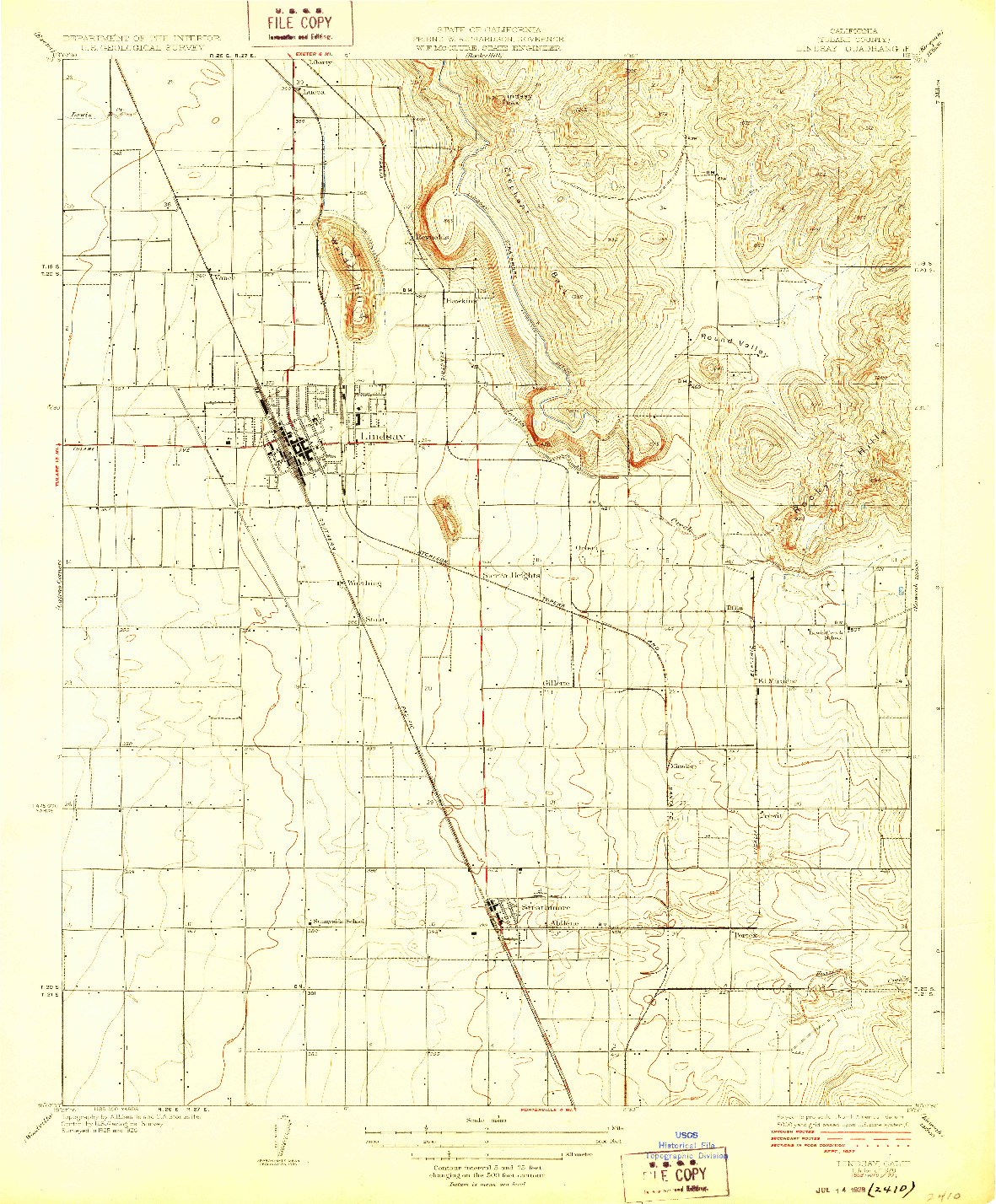 USGS 1:31680-SCALE QUADRANGLE FOR LINDSAY, CA 1928