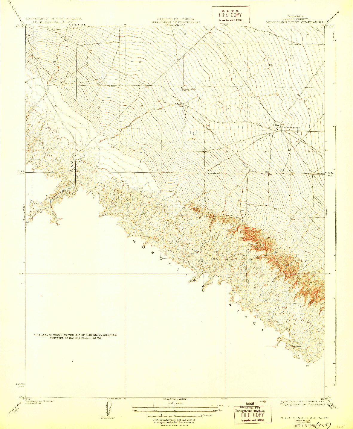 USGS 1:31680-SCALE QUADRANGLE FOR MONOCLINE RIDGE, CA 1923