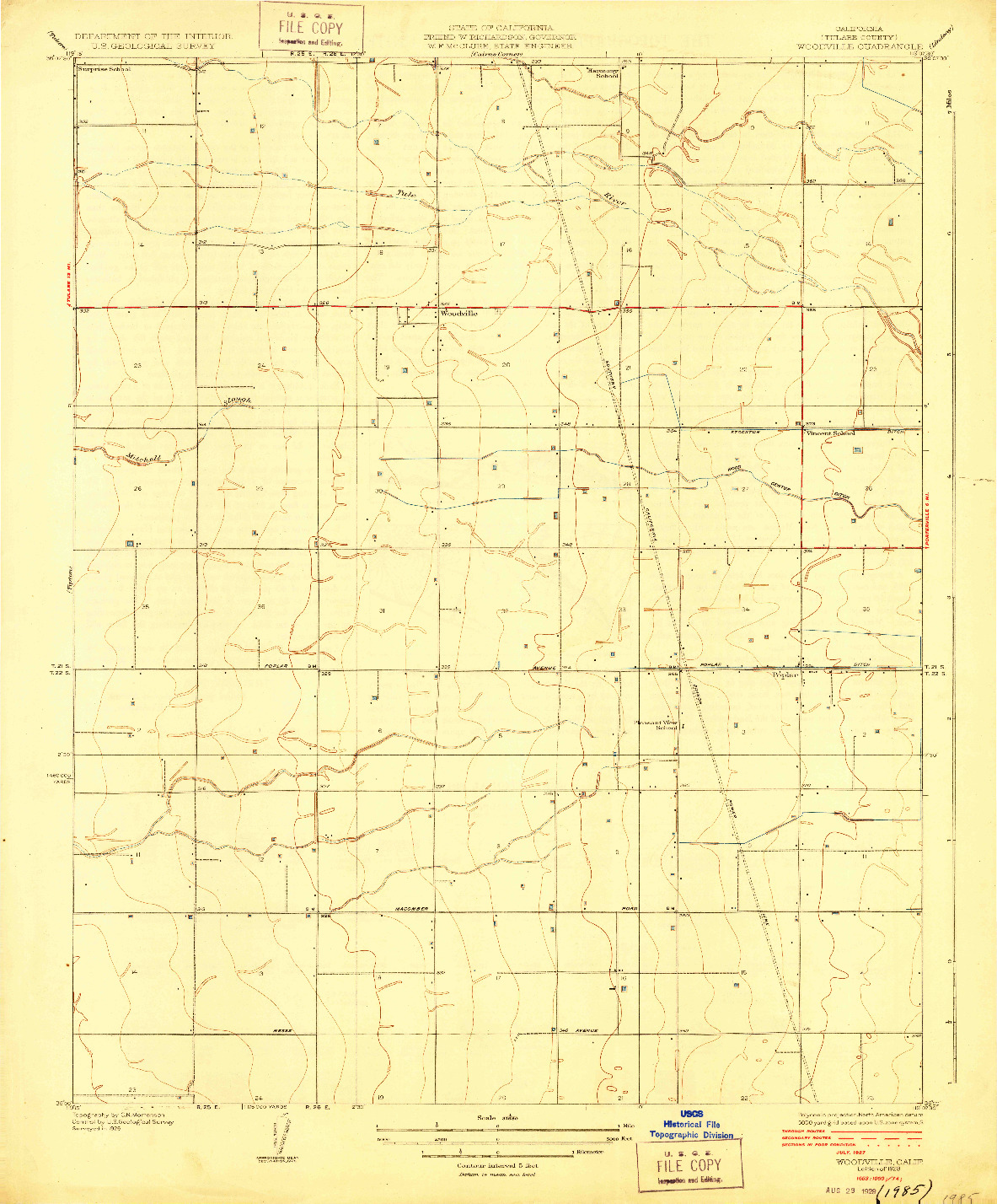 USGS 1:31680-SCALE QUADRANGLE FOR WOODVILLE, CA 1928