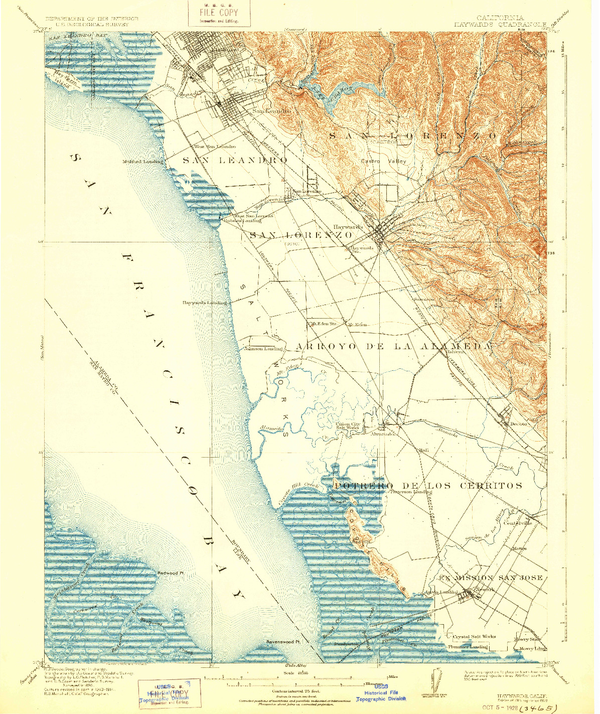 USGS 1:62500-SCALE QUADRANGLE FOR HAYWARDS, CA 1915