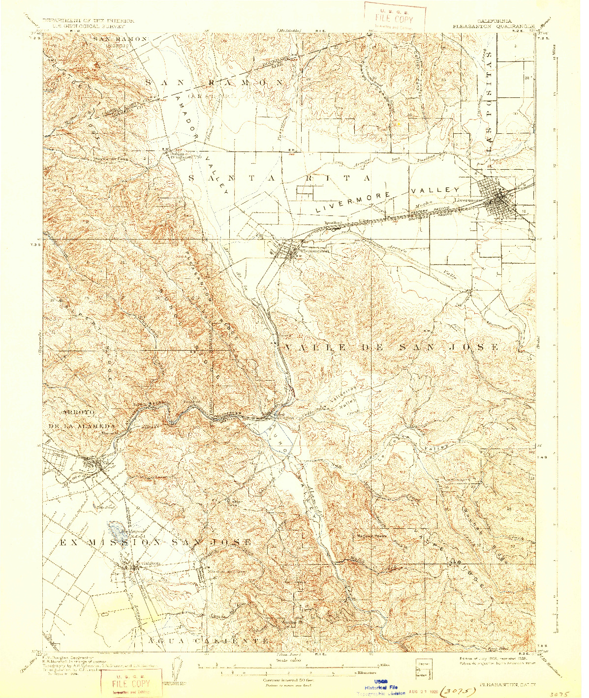 USGS 1:62500-SCALE QUADRANGLE FOR PLEASANTON, CA 1906