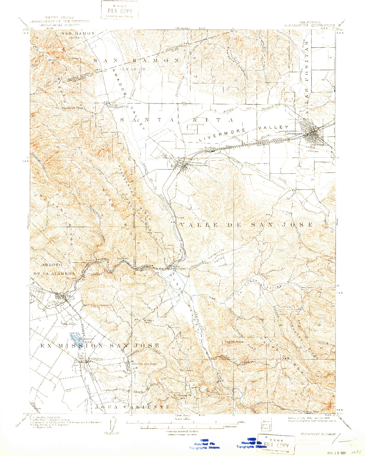 USGS 1:62500-SCALE QUADRANGLE FOR PLEASANTON, CA 1906