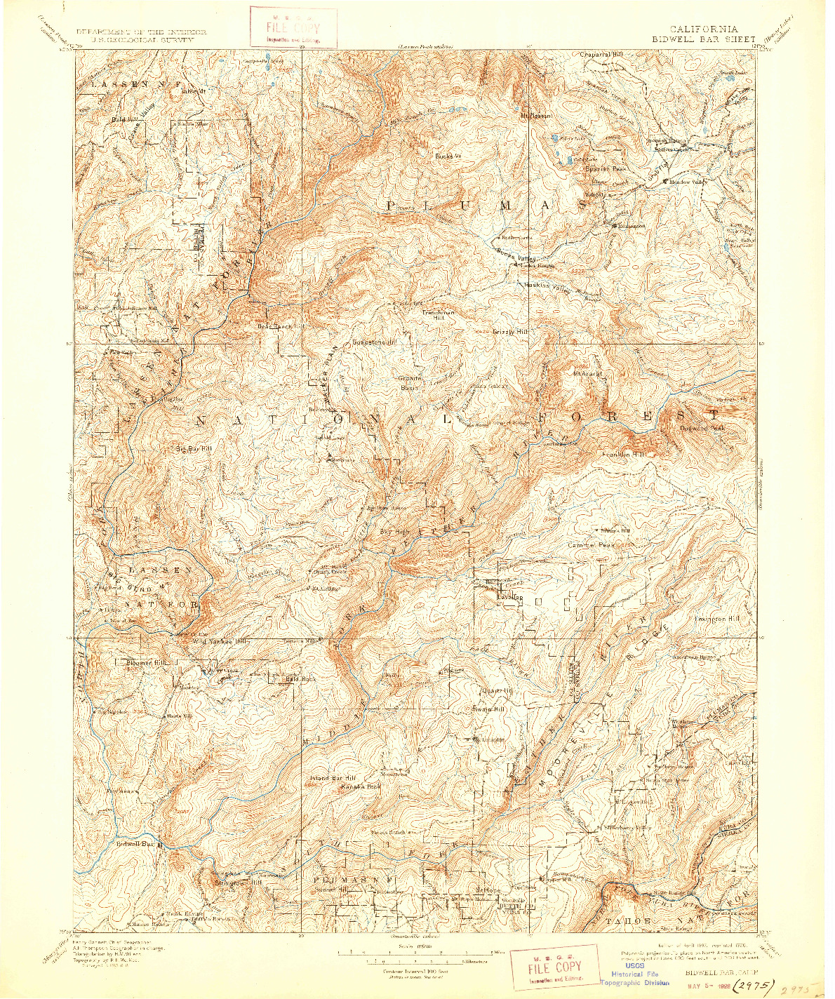 USGS 1:125000-SCALE QUADRANGLE FOR BIDWELL BAR, CA 1897