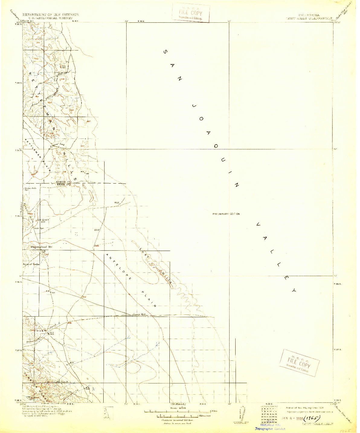 USGS 1:125000-SCALE QUADRANGLE FOR LOST HILLS, CA 1914