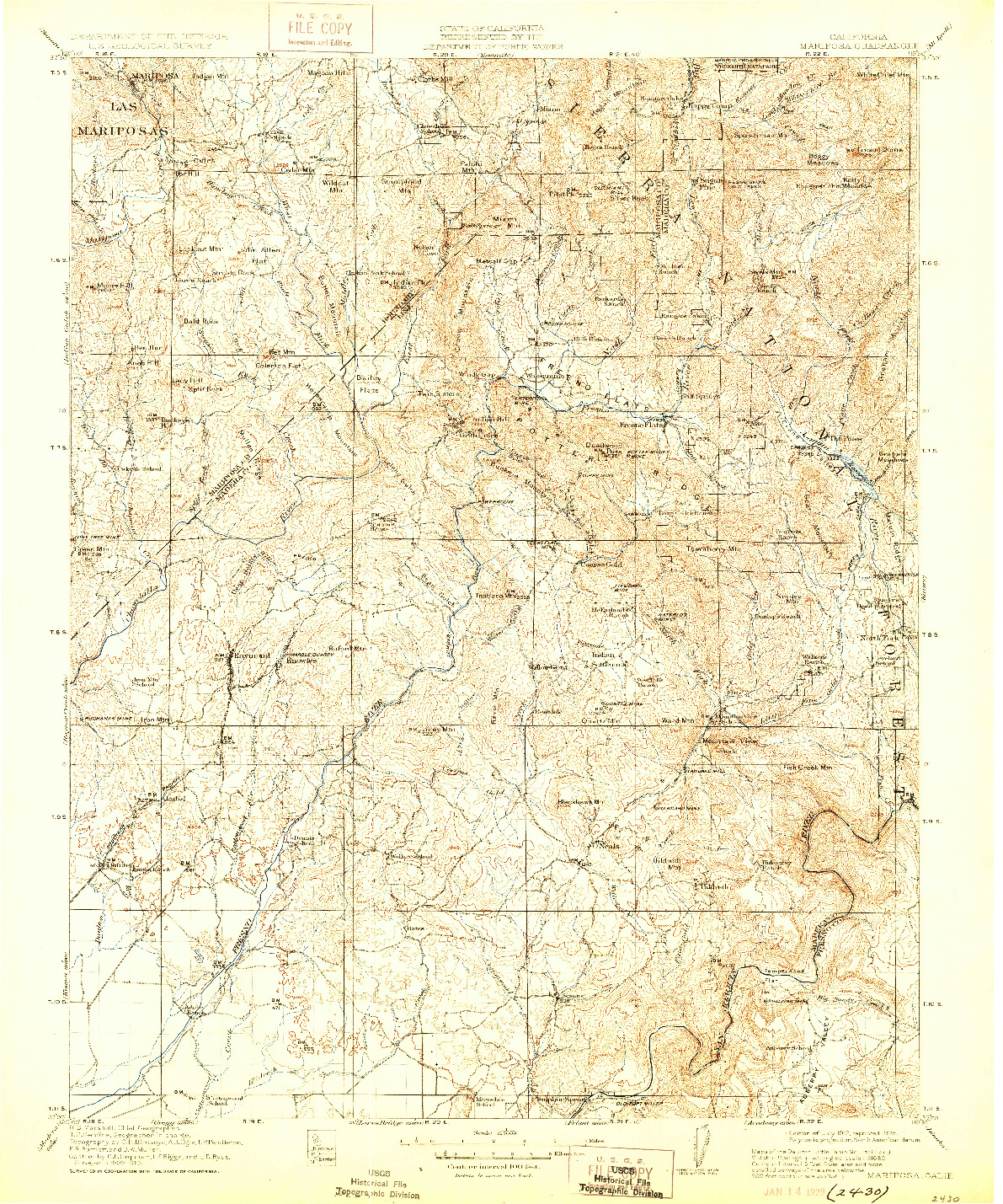 USGS 1:125000-SCALE QUADRANGLE FOR MARIPOSA, CA 1912