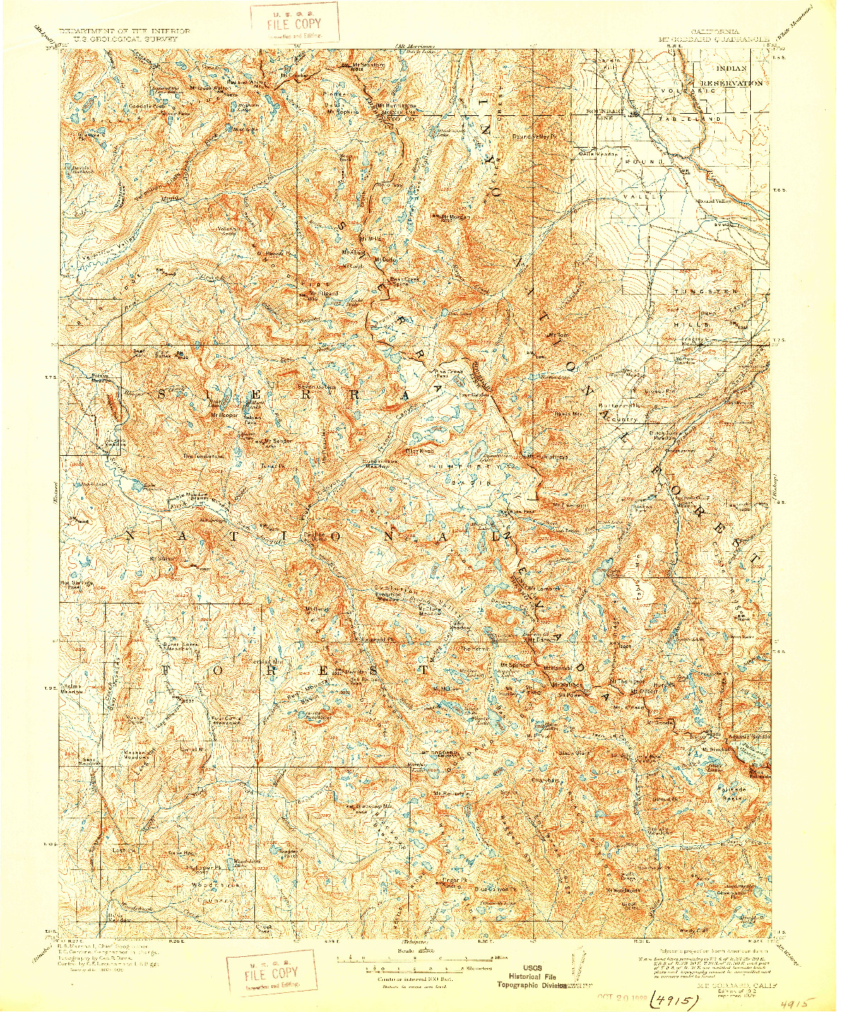 USGS 1:125000-SCALE QUADRANGLE FOR MT. GODDARD, CA 1912