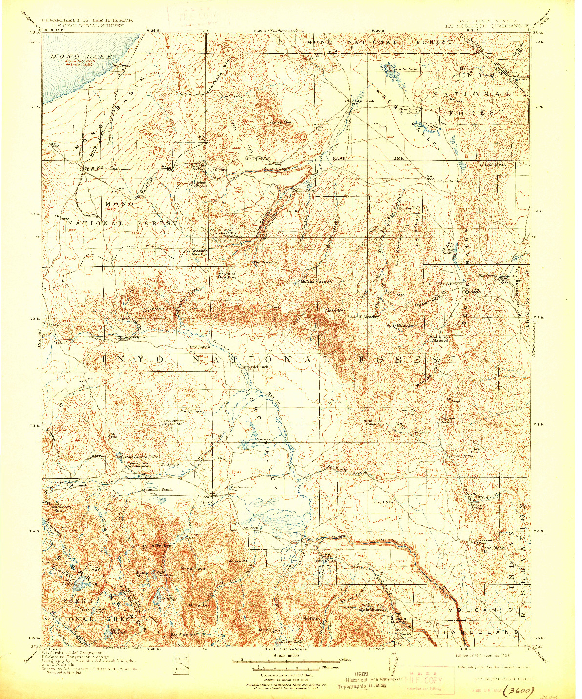 USGS 1:125000-SCALE QUADRANGLE FOR MT. MORRISON, CA 1914