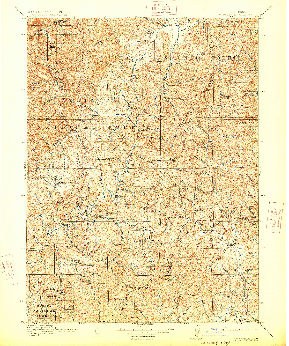 USGS 1:125000-SCALE QUADRANGLE FOR WEAVERVILLE, CA 1913