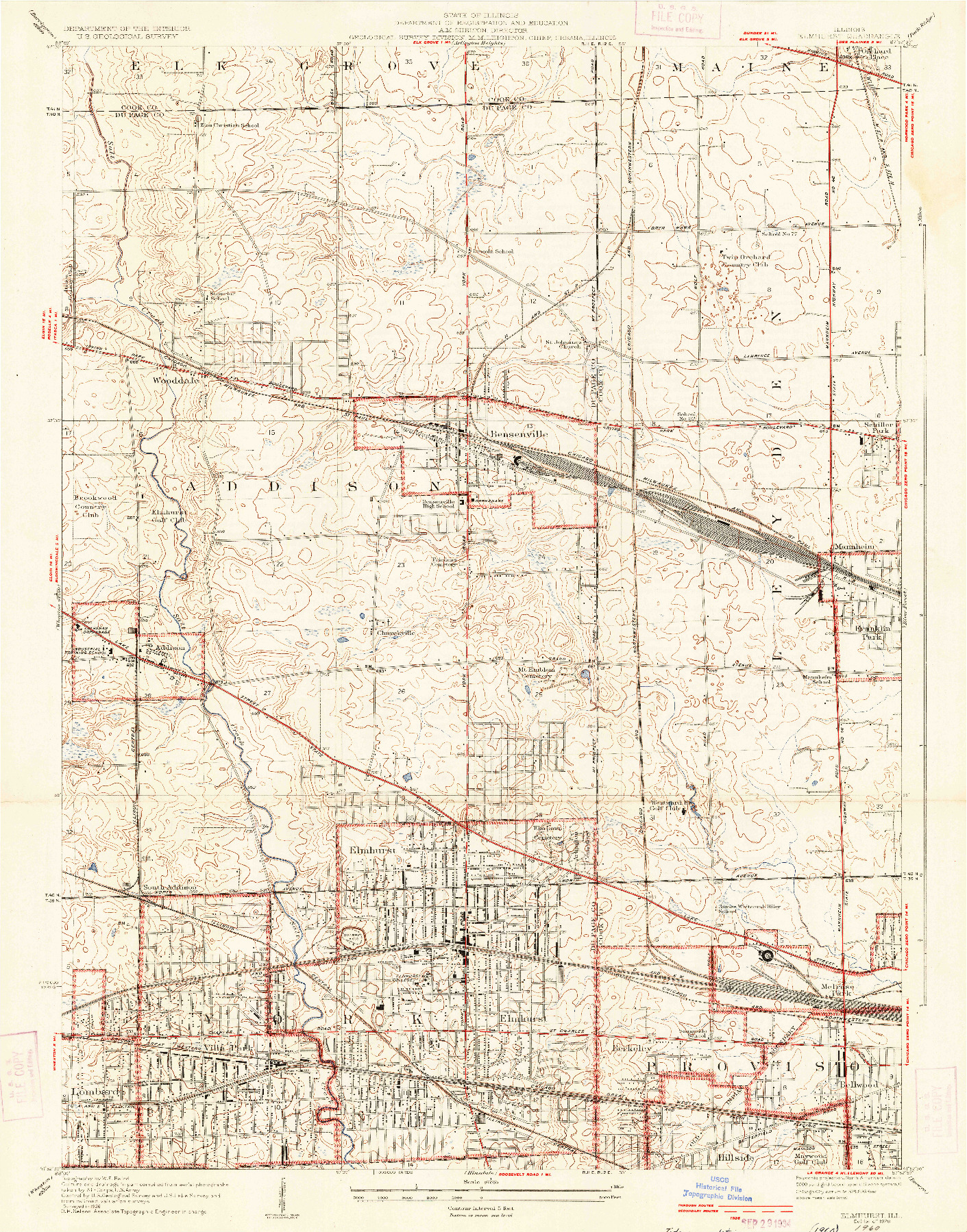 USGS 1:24000-SCALE QUADRANGLE FOR ELMHURST, IL 1928