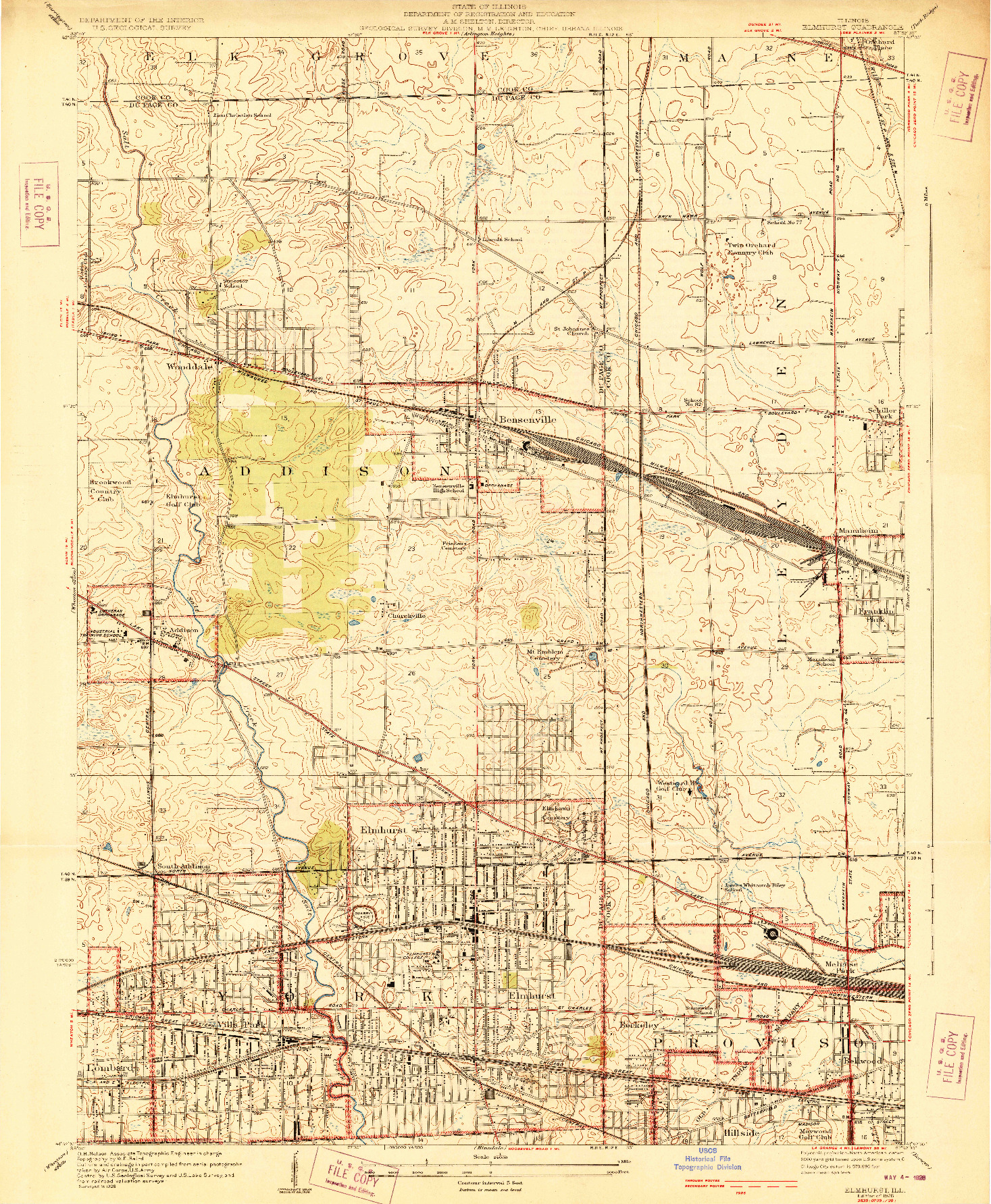 USGS 1:24000-SCALE QUADRANGLE FOR ELMHURST, IL 1928