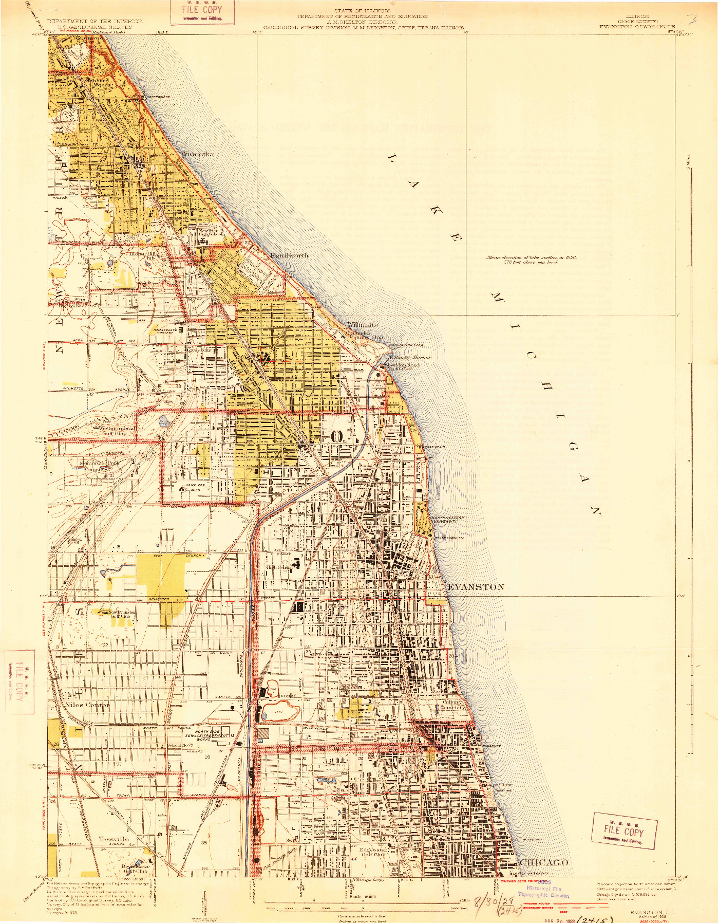 USGS 1:24000-SCALE QUADRANGLE FOR EVANSTON, IL 1928