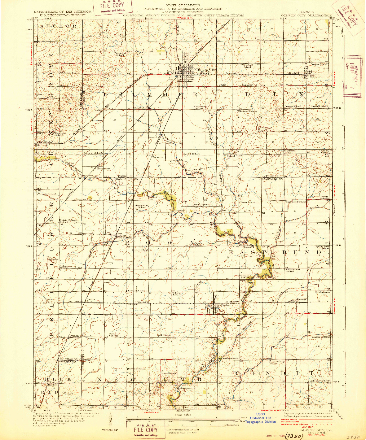 USGS 1:62500-SCALE QUADRANGLE FOR GIBSON CITY, IL 1928