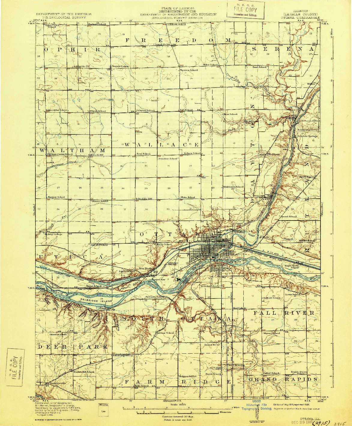 USGS 1:62500-SCALE QUADRANGLE FOR OTTAWA, IL 1915