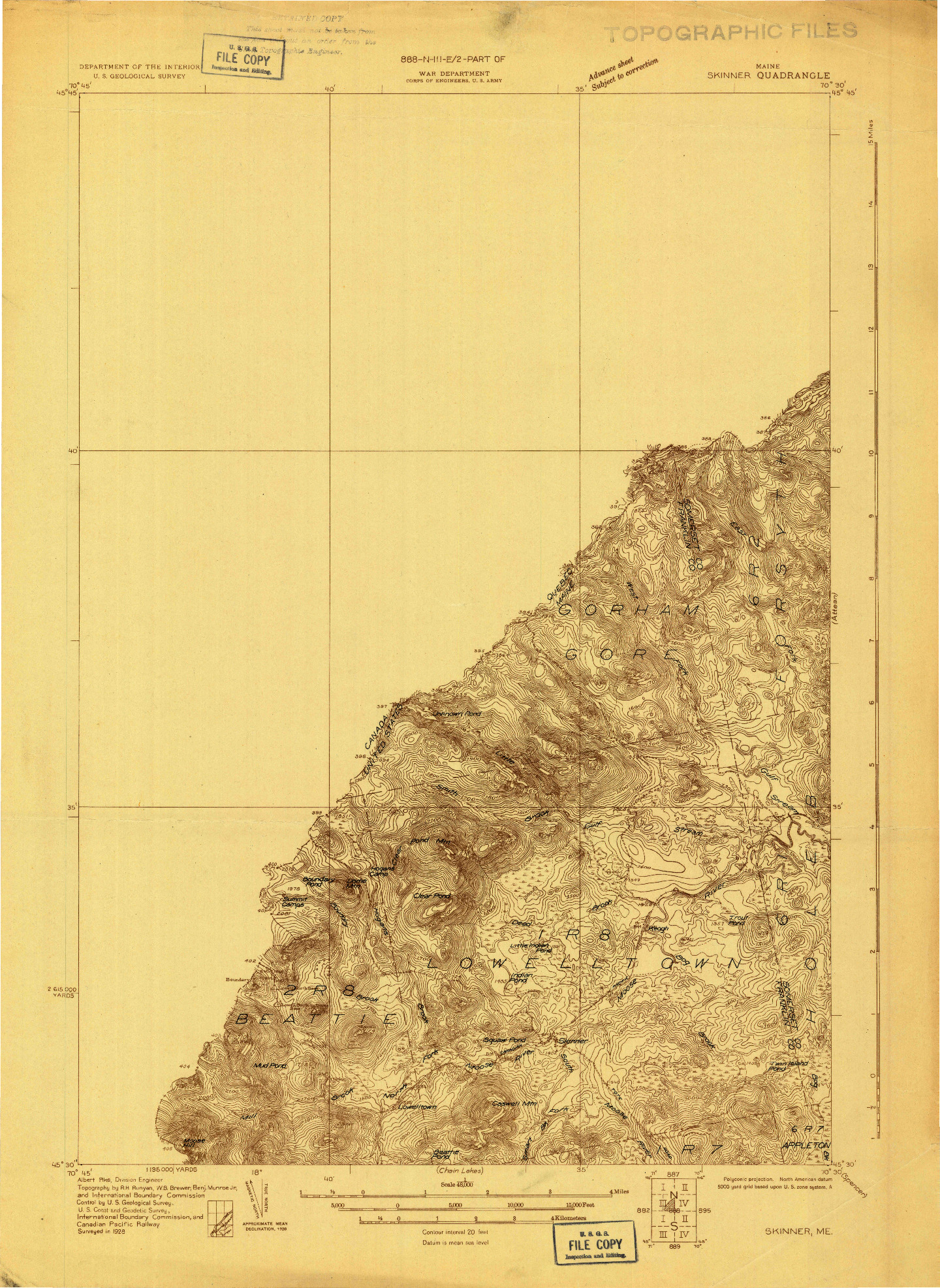 USGS 1:48000-SCALE QUADRANGLE FOR SKINNER, ME 1928