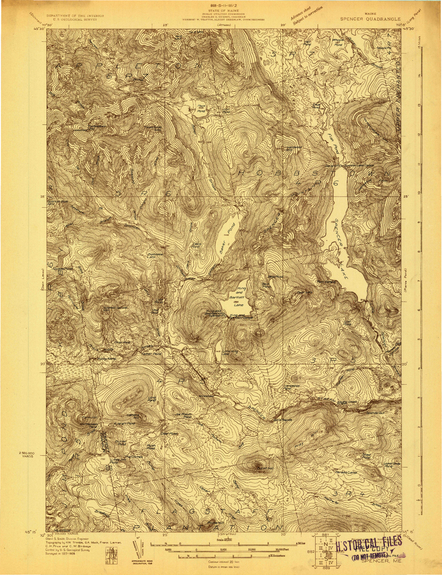 USGS 1:48000-SCALE QUADRANGLE FOR SPENCER, ME 1928