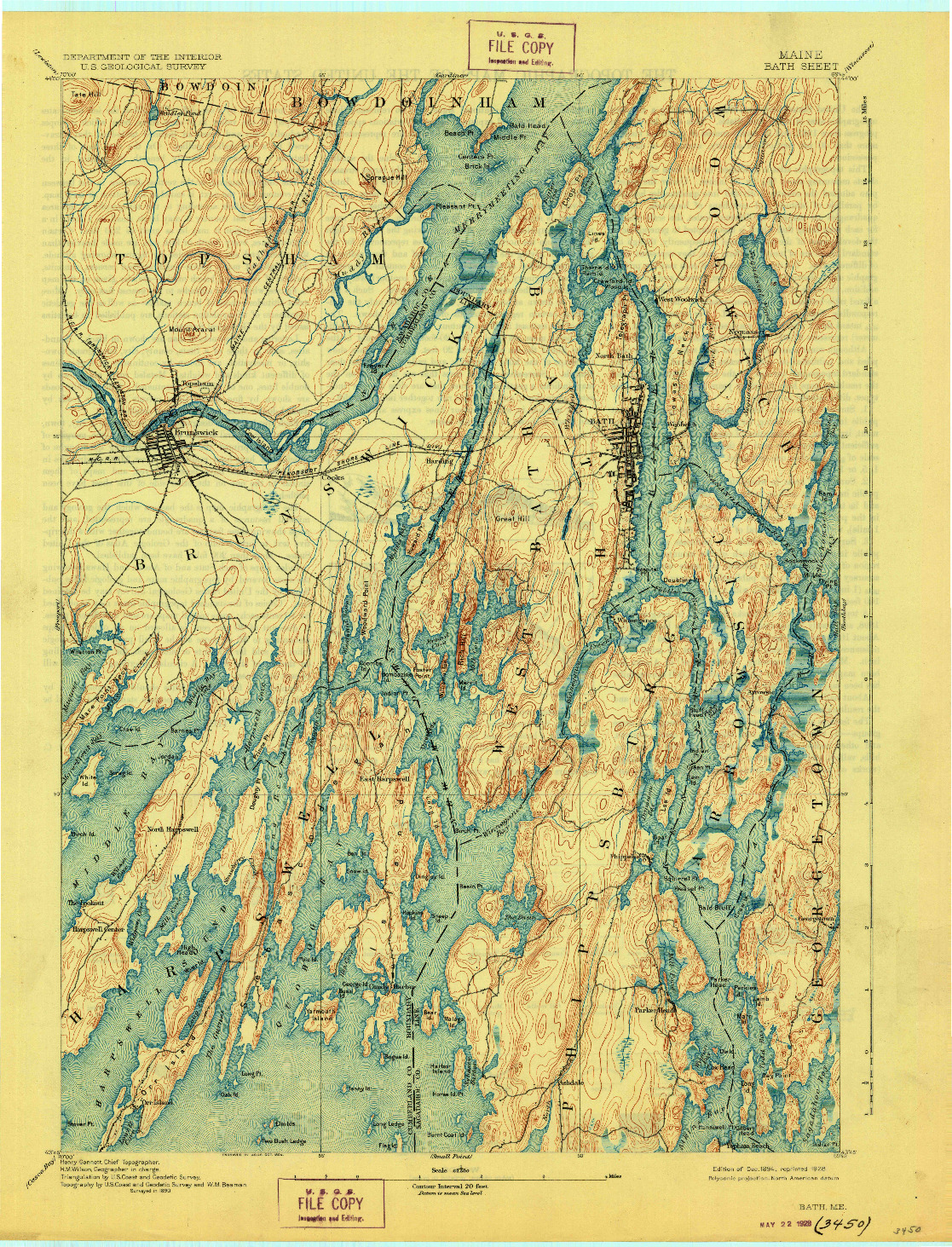 USGS 1:62500-SCALE QUADRANGLE FOR BATH, ME 1894