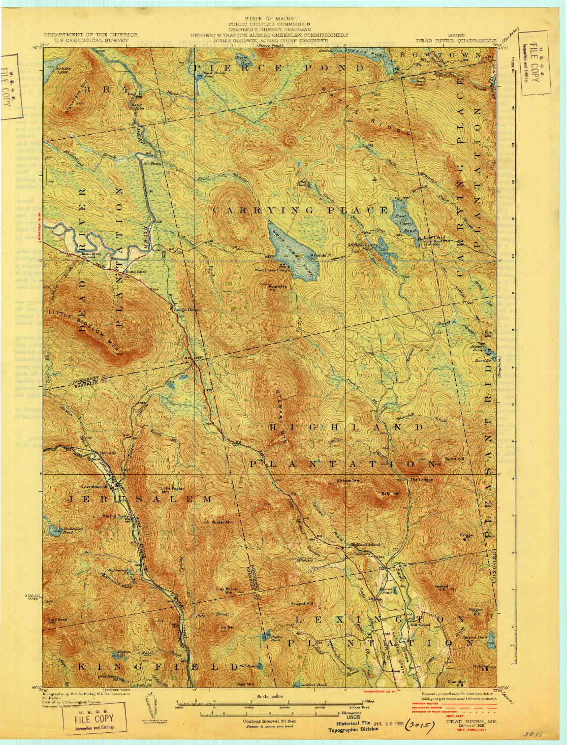 USGS 1:62500-SCALE QUADRANGLE FOR DEAD RIVER, ME 1928