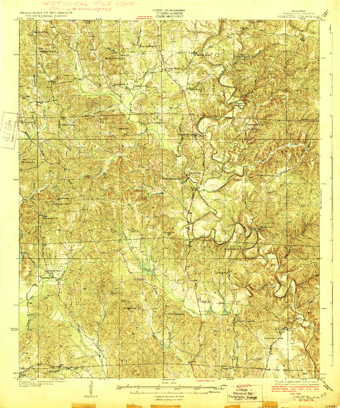 USGS 1:62500-SCALE QUADRANGLE FOR SAMANTHA, AL 1928