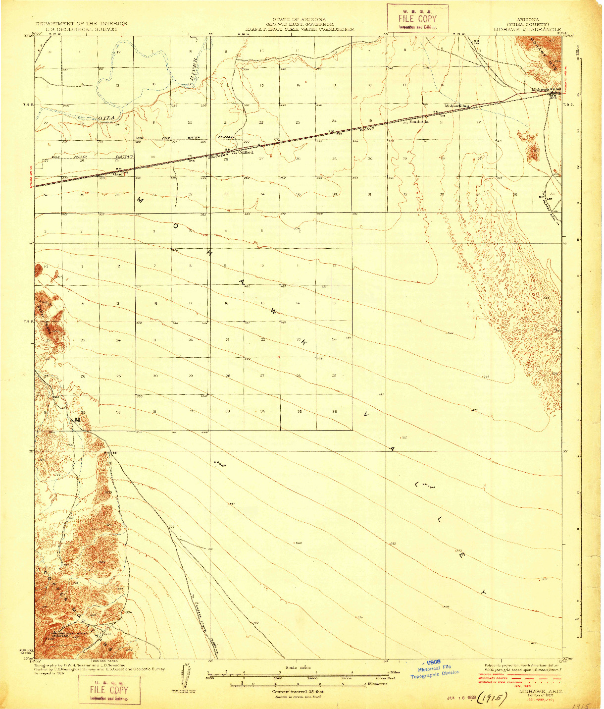 USGS 1:62500-SCALE QUADRANGLE FOR MOHAWK, AZ 1928