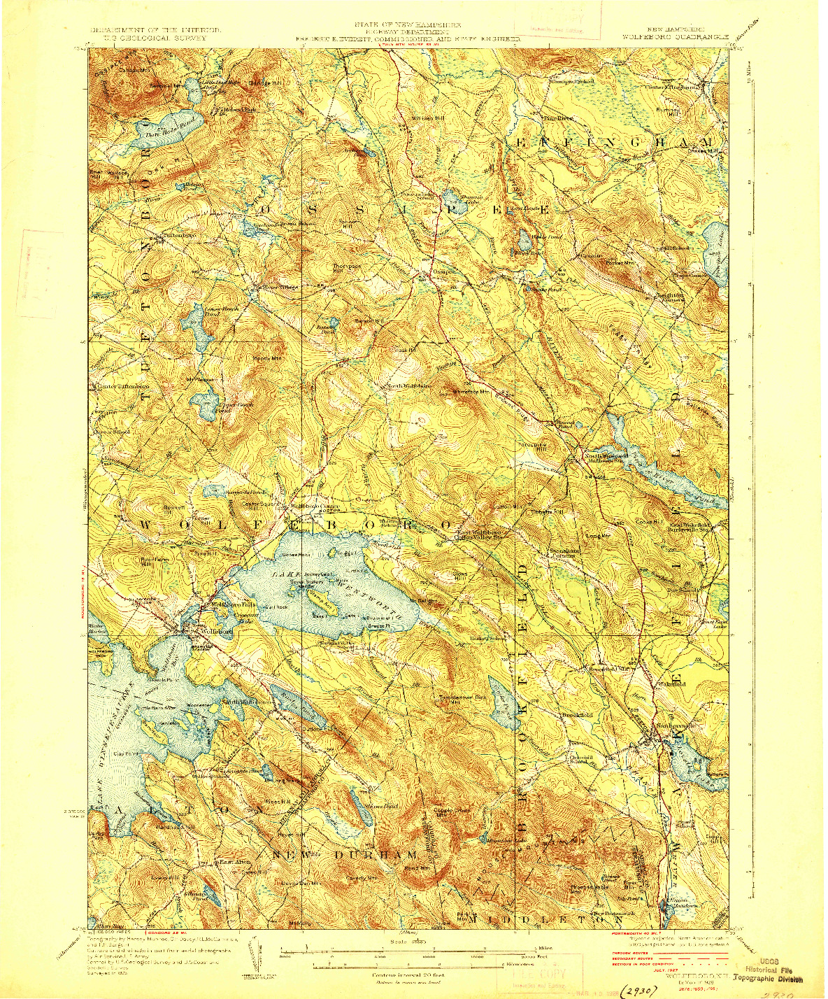 USGS 1:62500-SCALE QUADRANGLE FOR WOLFEBORO, NH 1928