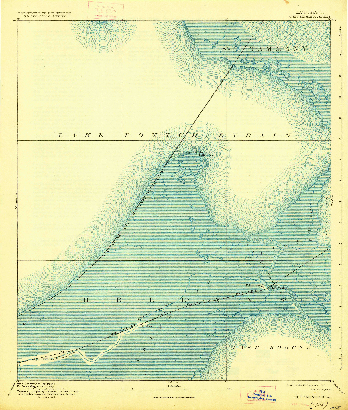 USGS 1:62500-SCALE QUADRANGLE FOR CHEF MENTEUR, LA 1892