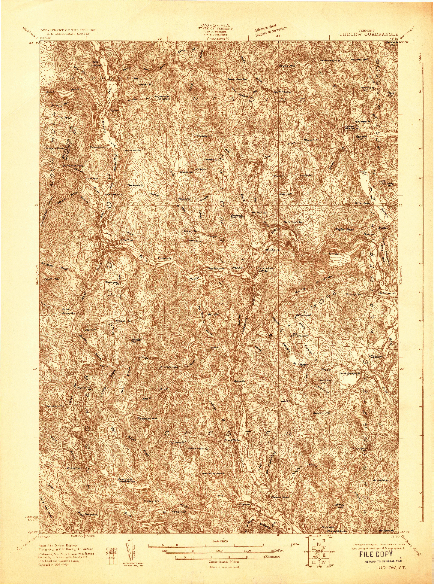 USGS 1:48000-SCALE QUADRANGLE FOR LUDLOW, VT 1928