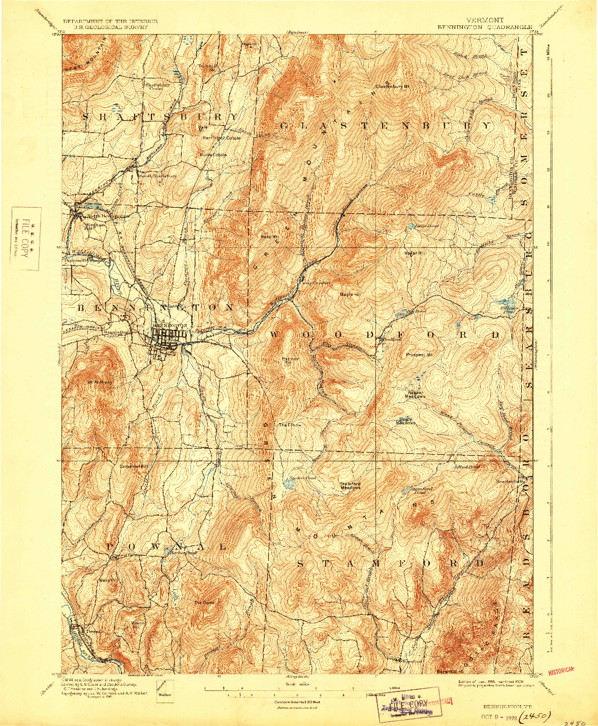 USGS 1:62500-SCALE QUADRANGLE FOR BENNINGTON, VT 1898