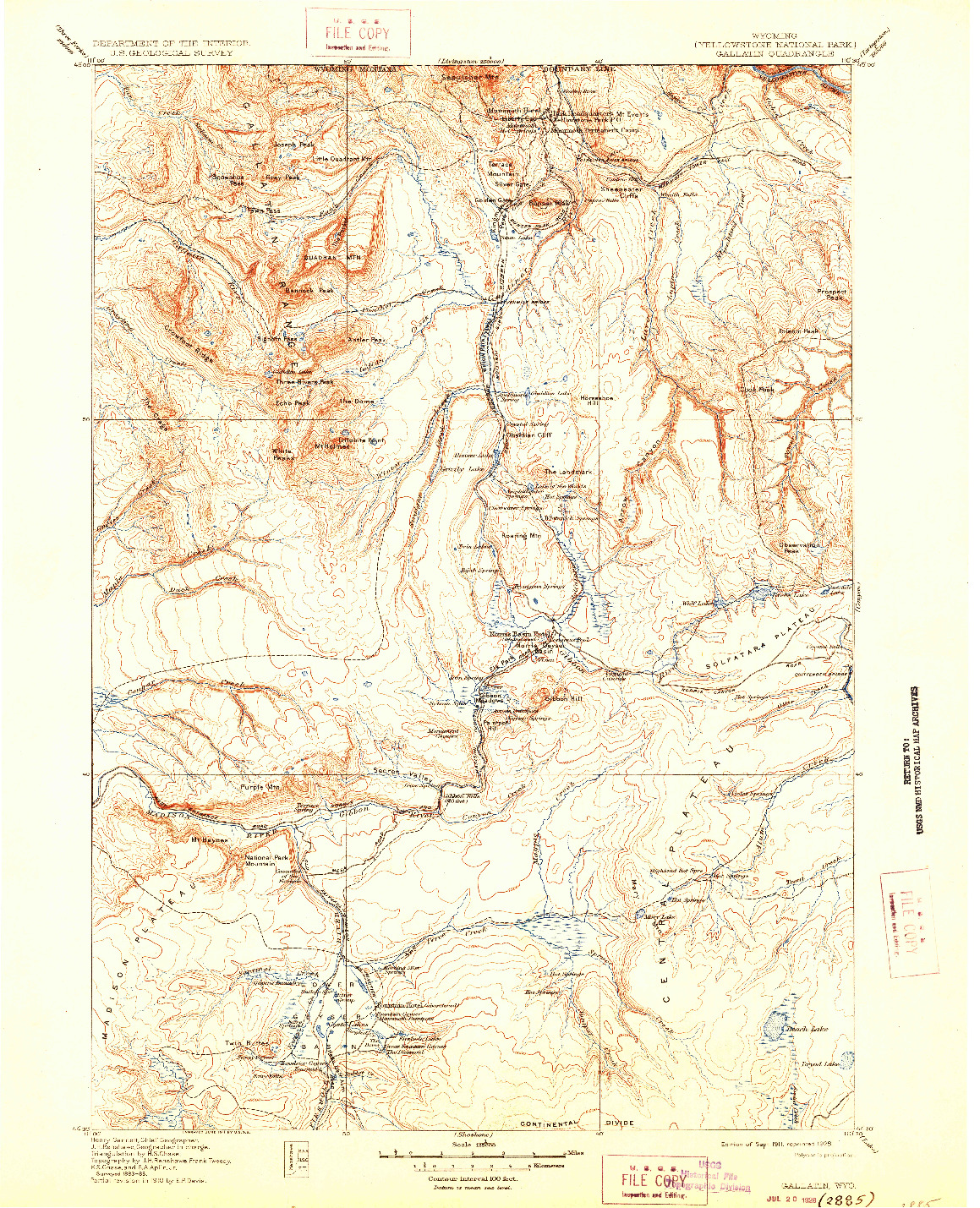 USGS 1:125000-SCALE QUADRANGLE FOR GALLATIN, WY 1911