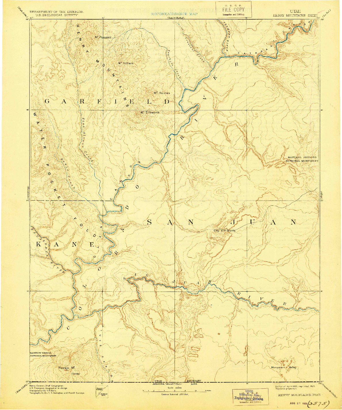 USGS 1:250000-SCALE QUADRANGLE FOR HENRY MOUNTAINS, UT 1892